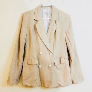 a new day Linen Blend Long Sleeve Blazer Suit Jacket Women Size 6 Tan Pockets